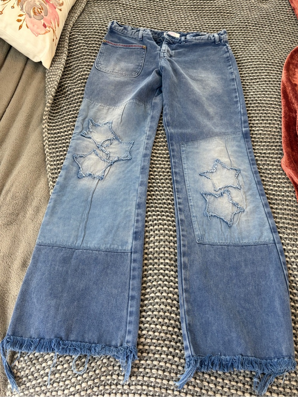 ERL Women’s Blue Patchwork Flared Jeans with Star Appliqué